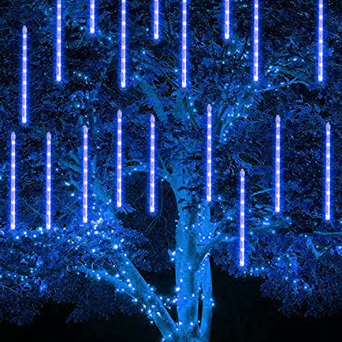 Tw Shine Christmas Meteor Shower Lights Outdoor, 3 Pack 288 Led 12" 8 Tubes Waterproof Christmas Lights Outdoor Plug In, Snow Falling Rain Icicle Xmas Lights Decorations, Blue #TOP4