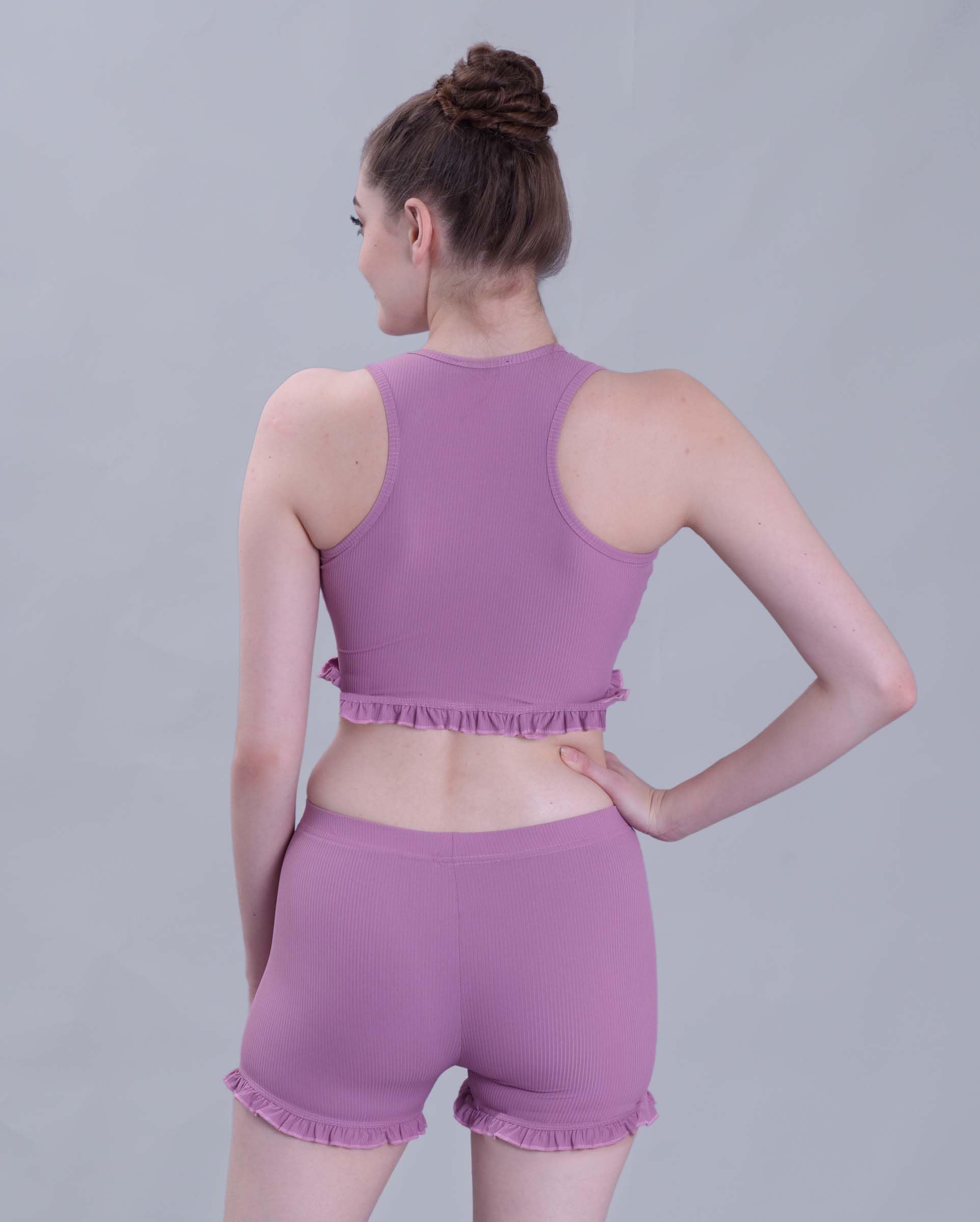 Keepfit Women's Two Piece Frill Design Swimwear Crop top with Boyshorts Lavander |Swimming Suit for Women 2