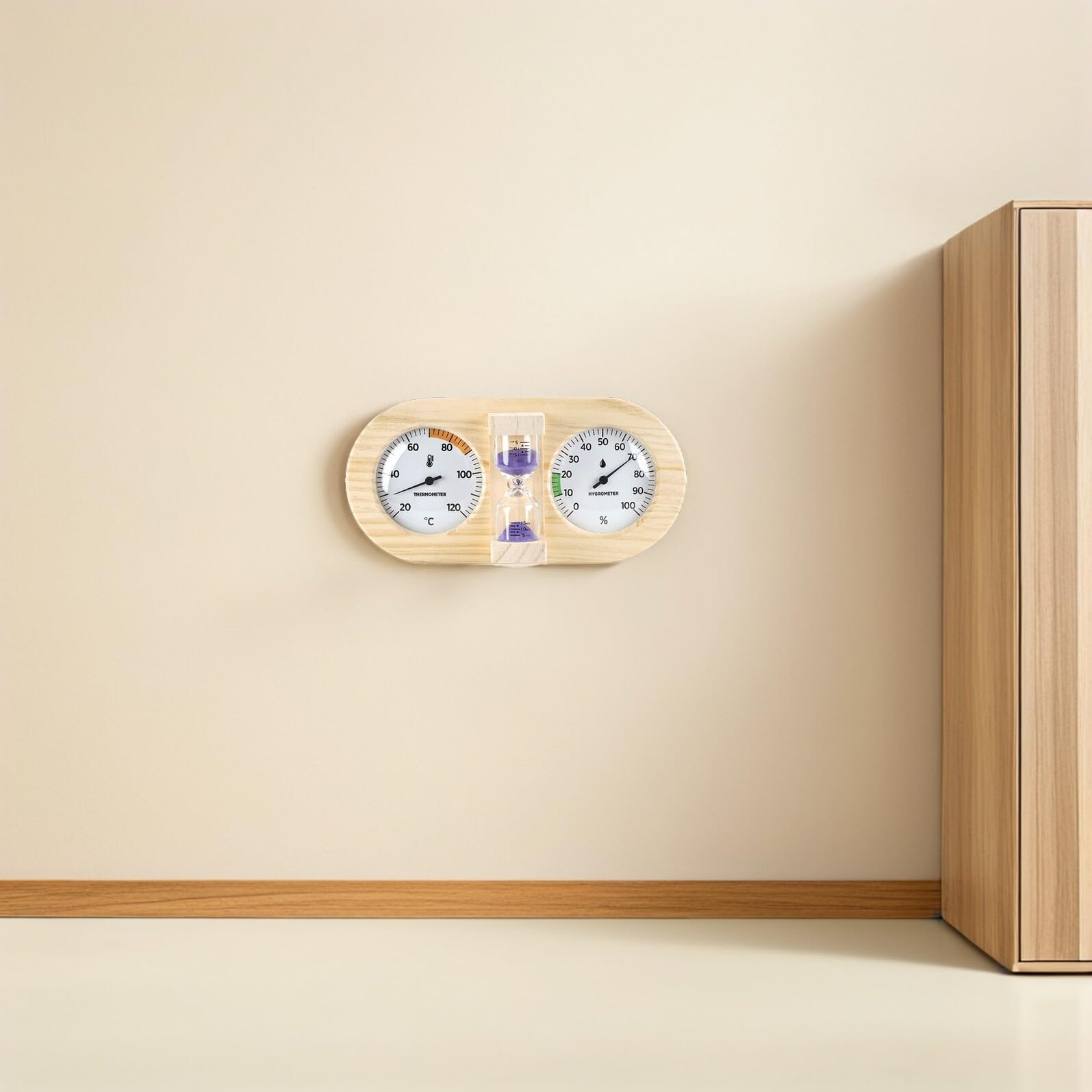 Sauna Thermometer Hygrometer mit Zwei Anzeigen und 15-minuten Sanduhr