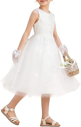 White Flower Girl Dress Bow-Knot Elegant Satin Princess Dress Kids Prom Ball Gown First Communion Dresses