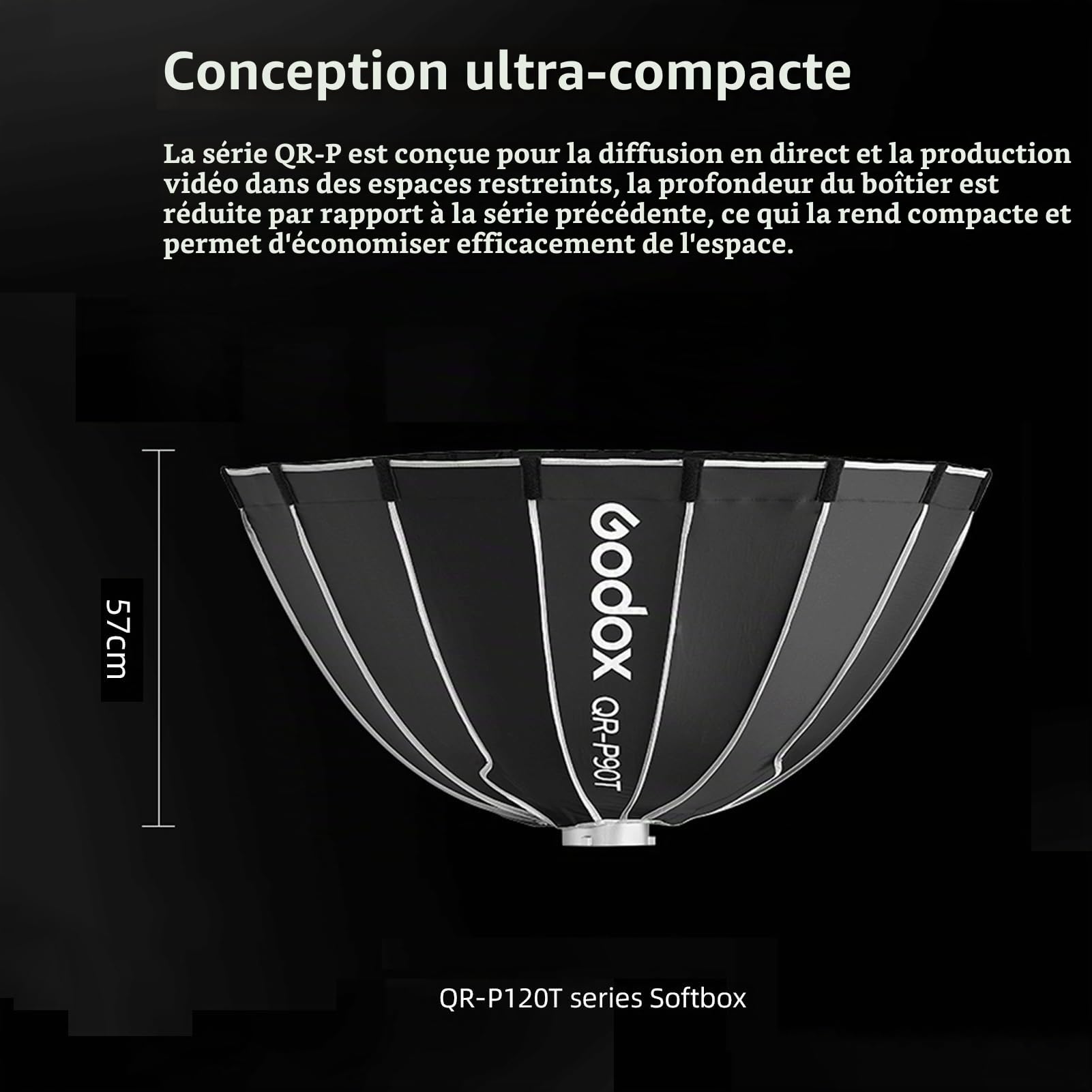 Godox QR-P120T 120 cm/47,2 Pouces Softbox Parabolique à Dégagement Rapide Boîte à Lumière Pliable avec Support Bowen Standard et Diffuseurs pour Studio de Photographie Portrait Diffusion en Direct