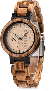 Holz-Edelstahl Armbanduhr *Week* für Damen und Herren | Mit Datum- & Tagesanzeige | Handgefertigt | Quarz | Analog Uhr | Vegan | Geschenk | Silber | Verstellbares Armband | Inkl Uhrenbox