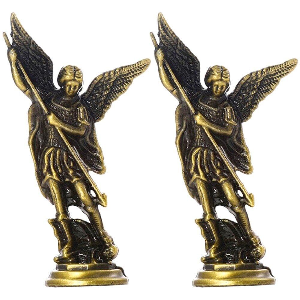 Wudaizhi Saint Michael Figurinethe Archangel Defeating Satan Guardian Statues Zinc Alloy Ctafts for Home Room Desktop