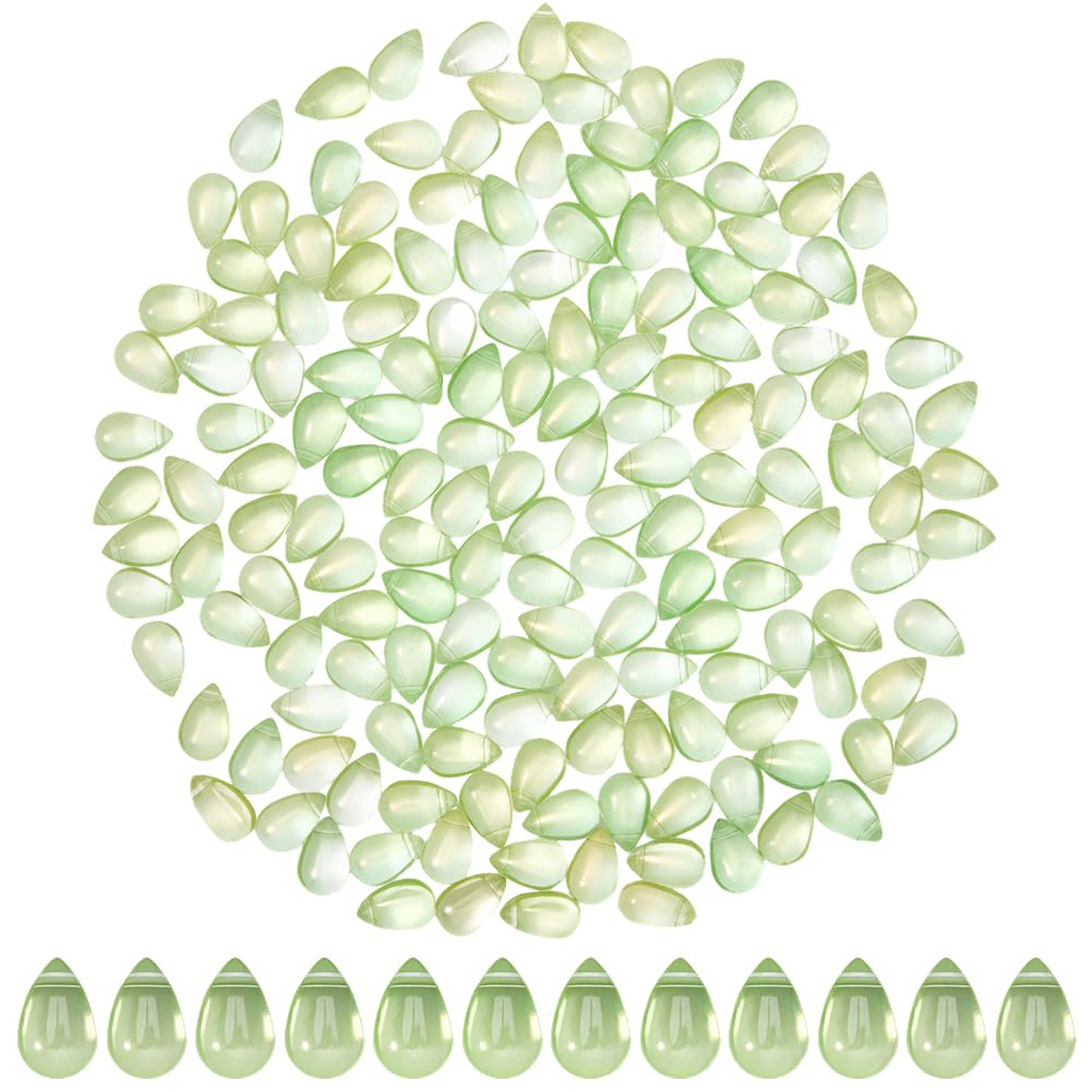 SOFPLATE 1 Box 200Pcs Transparent Teardrop Beads Glass Crystal Bead 9x6mm Water Drop Top Drilled Chandelier Charms with Glitter Loose Spacer for Earring Bracelet Necklace Jewellery Making Light Green