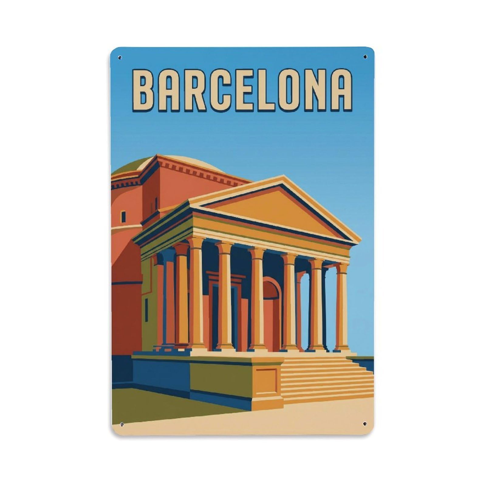 Vintage Travel Temple Spain Historic Metal Tin Sign Plaque Wall Decor for Cafe, Club Bar, Office, Home Garden Metal Poster 8x12Inch