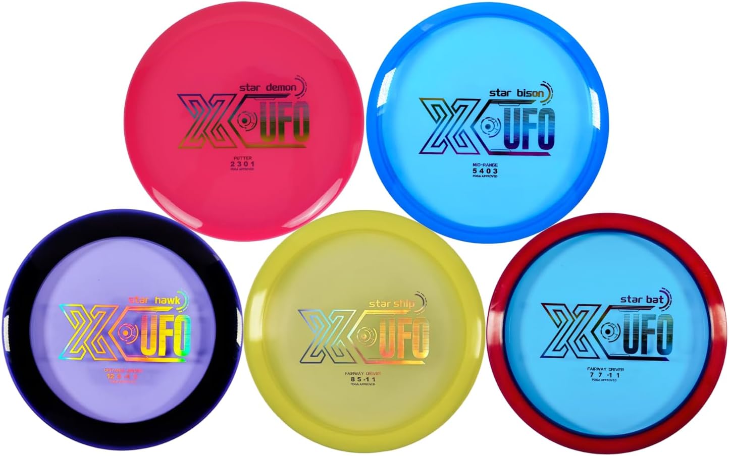 X-UFO Disc Golf Set - Disc Golf Starter Set 5 Pieces, with Putter, Driver, Mid-Range Discs, Mini Discs,Disc Golf Discs Set 170-180 Grams,PDGA Certified Golf Disc (Set 4)