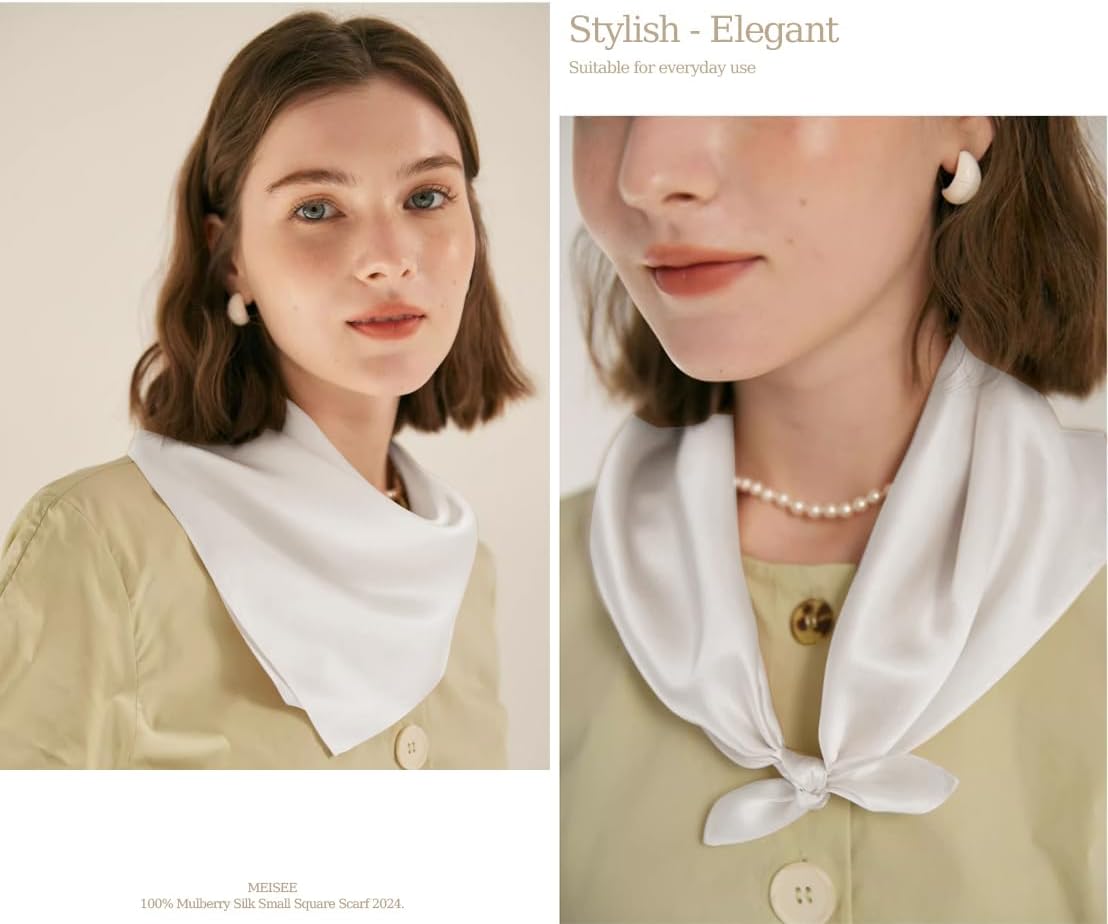 MEISEE Solid Color Mulberry Silk Scarf 20" Square Scarf Neck Scarf Hair Head Breathable Lightweight for Women Gift Packed - Image 4