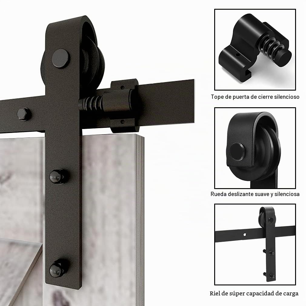 TSMST 173CM (5.5FT) Herraje para Puerta Corredera Kit de Accesorios para Puertas Correderas con Guía de Suelo Ajustable