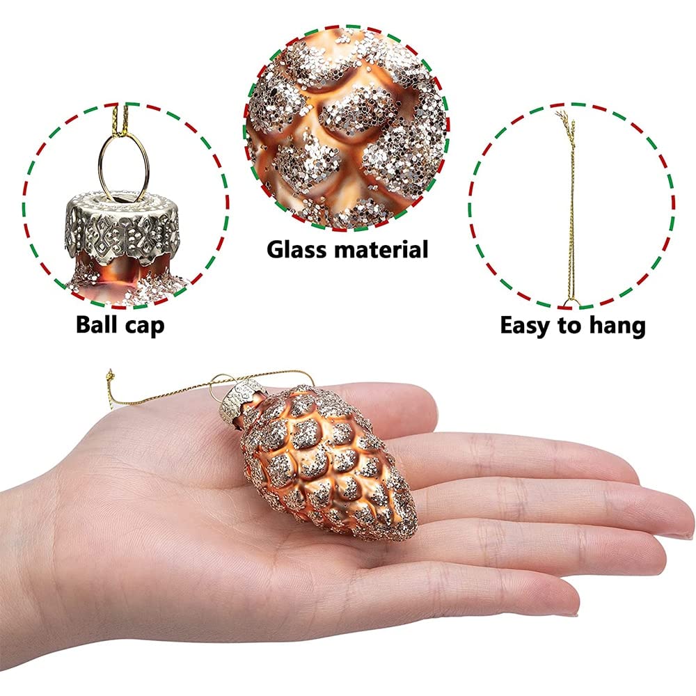 Albero di Natale appeso 12 PCS Pigna di Natale Ornamenti in vetro-Pigna da appendere Pigna dipinta con glitter Ornamento per albero Decorazioni per feste fai-da-te Appendere artigianato fai da te