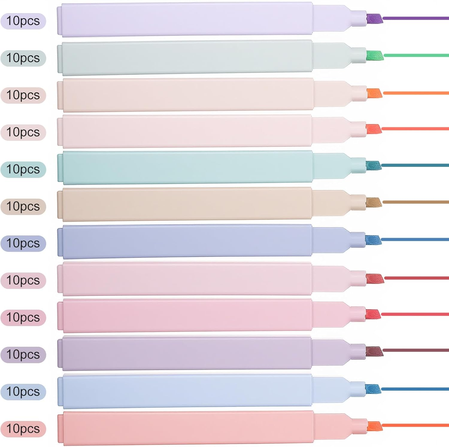 120 Pcs Aesthetic Highlighters, 12 Assorted Pastel Colors No Bleed Chisel Tip Marker Pens For Journal Bible Study Office Supplies