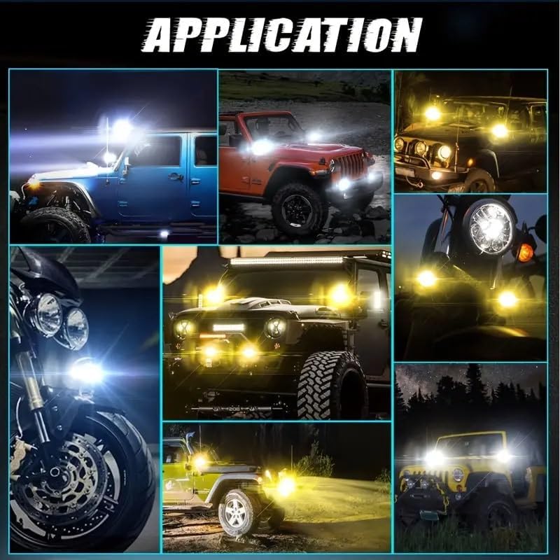 Image of 30W LED Auxiliary Light 4 Lens, Yellow White Beam, 4 Modes Flashing Fog Lamp for Bike & Car