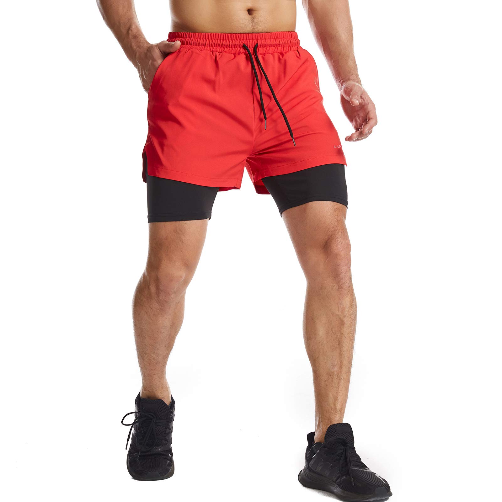 Danfiki Pantaloncini Sportivi da Uomo Running Shorts Asciugatura Rapida con Tasca per Jogging Tennis Fitness Allenamento 2 in 1
