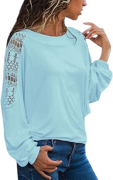 Amazon.com: Blusas de trabajo casuales para mujer, con encaje de retazos,  manga larga, cuello redondo, ajuste holgado, cómoda, lisa, lindas camisetas  para jóvenes : Deportes y Actividades al Aire Libre