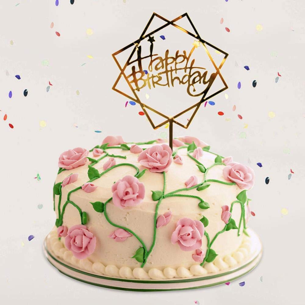 Lot De 6 Décorations Gâteau Happy Birthday Paillettes Rouges - Piques Grand Format Pour Anniversaire, Smash Cake - 8
