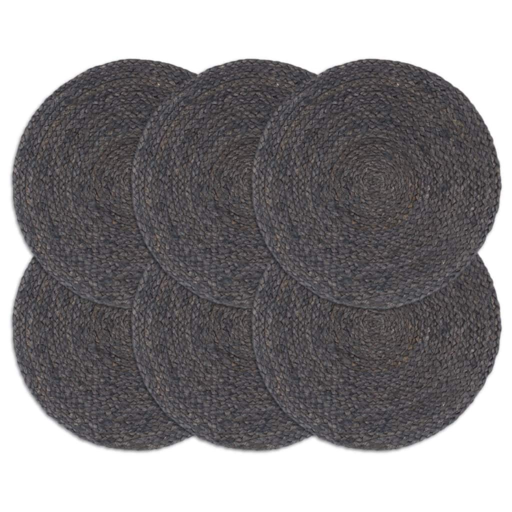 Mantel Individual 6 Unidades, Salvamanteles Individuales, Placemat, Salva Manteles, Liso Redondo Yute Gris Oscuro 38cm