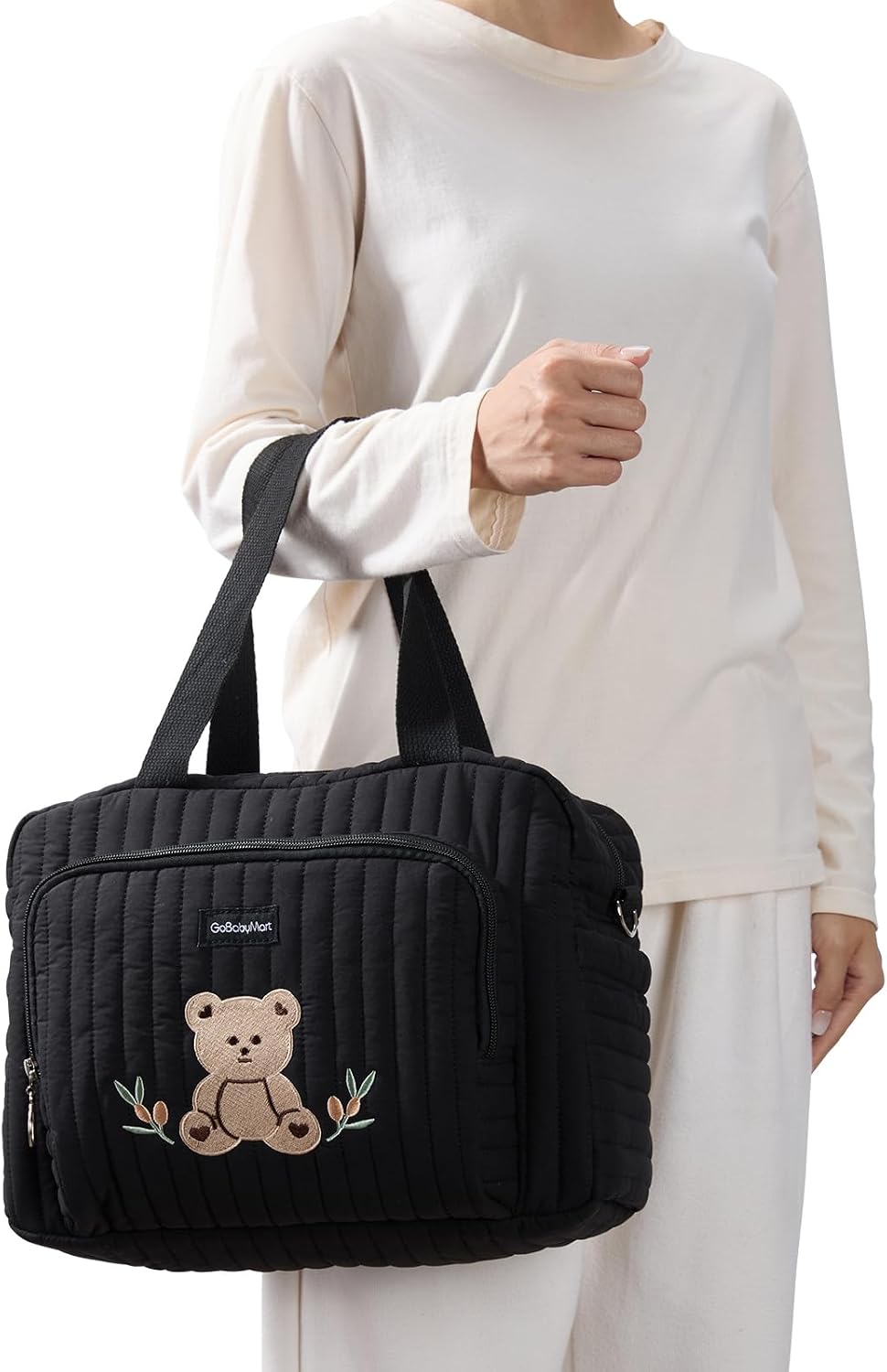 GOBABYMART Small Diaper Bag Tote, Maternity Baby Bag with Insulated Bottle Pockets & Stroller Straps, Diaper Bag for Moms