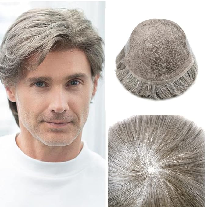 Mens Toupee Human Hair White Gray Toupee For Men Hair