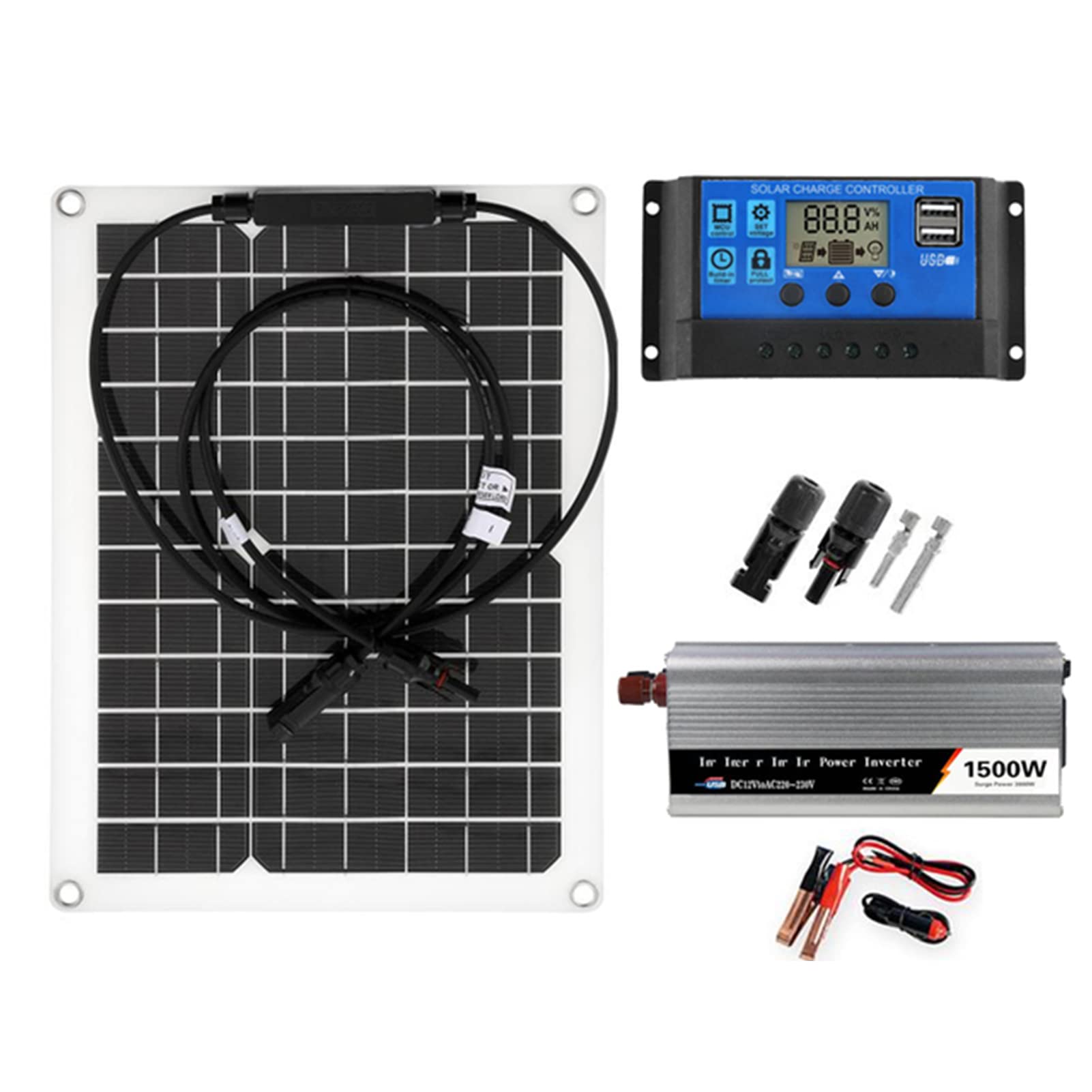 Falownik sinusoidalny 1500 W 12 V na 220 V z panelem słonecznym 300 W i regulatorem ładowania 10-60 A do systemu zasilania słonecznego