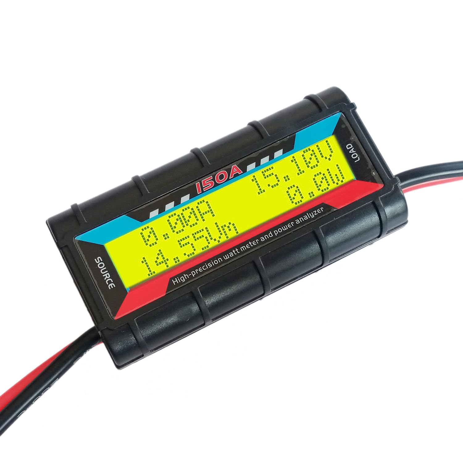 150A RC Watt Meter, Analizzatore di potenza ad alta precisione, DC 0-60V Volt Amp Watt Checker Tester, con schermo LCD giallo digitale per tensione, corrente, potenza, carica e misurazione