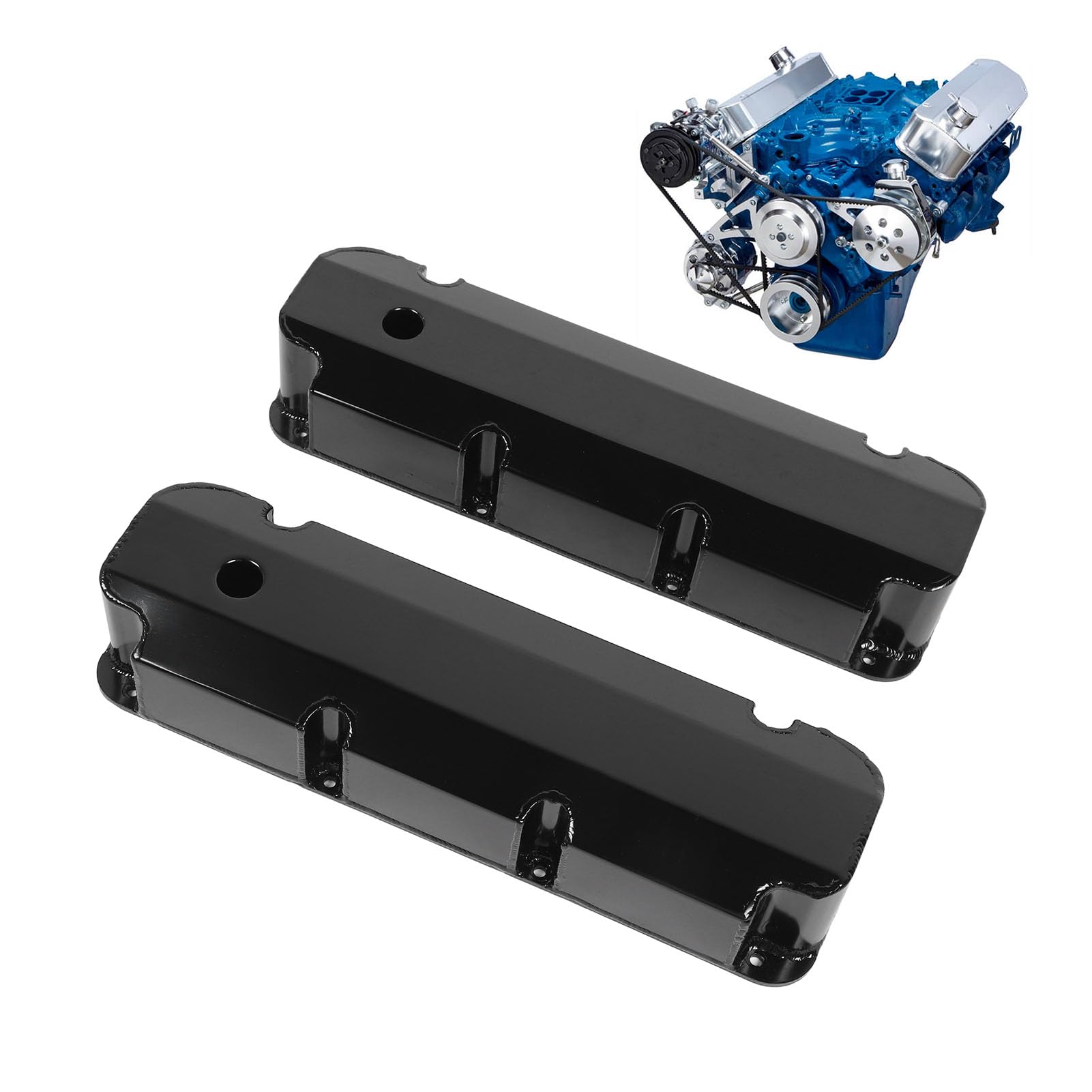 Tapa de válvula de motor de automóvil Tapa de válvula duradera de aleación de aluminio con orificio Sellado perfecto para motores Big Block V8 429 460 1968 y posteriores E41363BC (Negra)