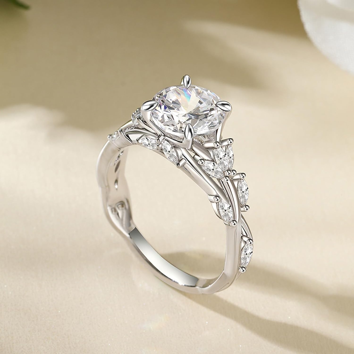 Jeulia 3.5 Carat Butterfly Engagement Ring for Women White Diamond 925 Sterling Silver Branch & Leaves Wedding Band Ring Solitaire CZ Anniversary Promise Rings Romantic Gift with Box