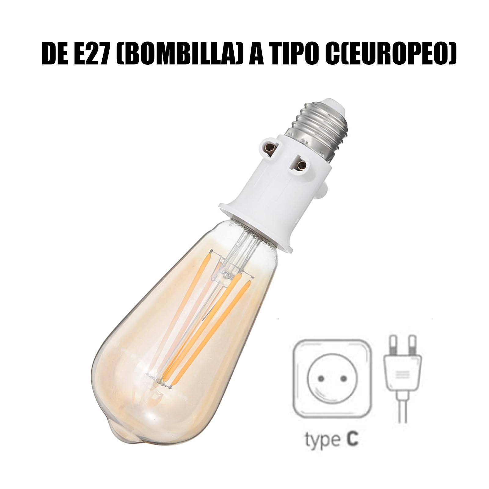 Casquillo - Adaptador de zócalo Casquillo e27, Base de zócalo LED, casquillo de lámpara E27,Casquillo Adaptador Eléctrico con Enchufe, Conversión a Zócalo de alimentación y Zócalo E27.