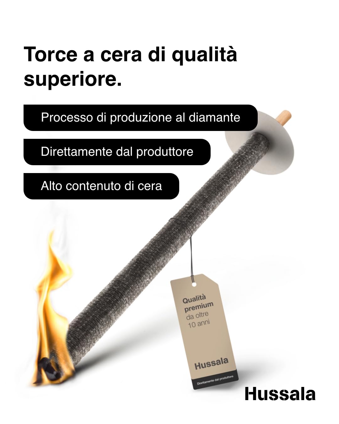 Hussala Diamond Fiaccole di cera Durata accensione : 120 min [10 pezzi]