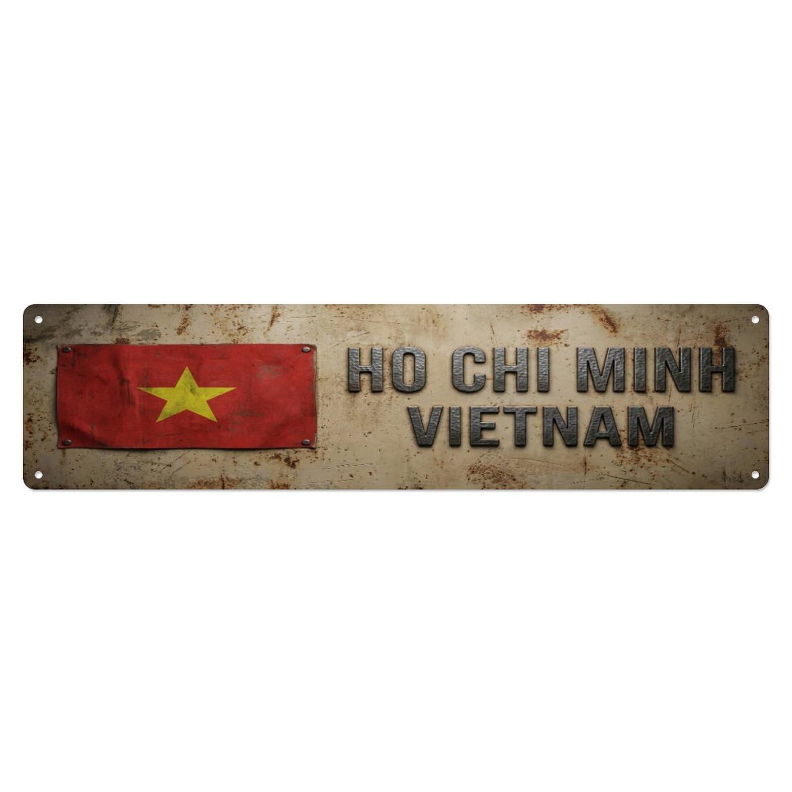 Tgrcjimh Style Metal Tin Sign Vintage Ho Chi Minh Vietnam Flag Decor Rustic Travel