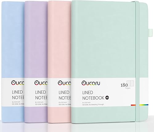 Miniatura 42 de Oucaru Cuaderno rayado, paquete de 4, 180 páginas, diarios A5 para escribir, papel grueso de 100 GSM, cuadernos pequeños diarios para mujeres y 4