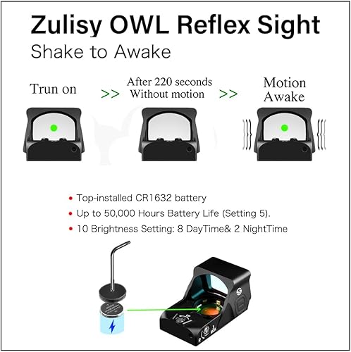 Miniatura 5 de Zulisy OWL Micro Green Dot Reflex Sight Shake to Awake (ajuste DoctorVortex ViperBurris Fastfire Footprint Pistol) 3 MOA 0.039x0.945 in Óptica