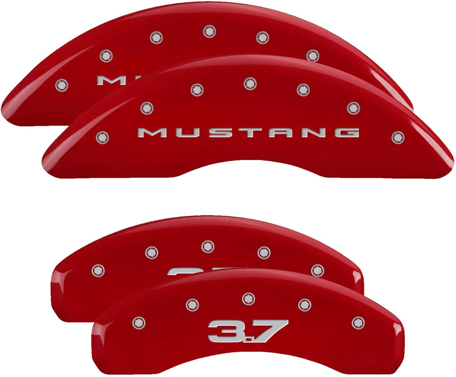 MGP Caliper Covers 10204SMB2RD Red Powder Coat Finish '2015/Mustang-EngravedRear' Engraved Caliper Cover with Silver Characters, (Set of 4)