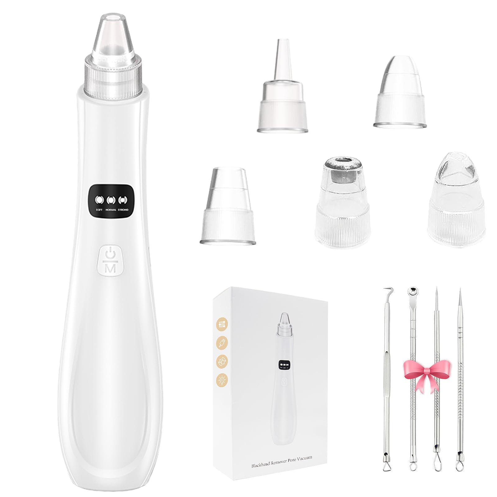 Aspirapolvere per punti neri, estrattore di punti neri, 5 potenza di aspirazione 3 aspirazione regolabile, kit per la pulizia dei pori del viso ricaricabile tramite USB, strumento elettrico per donne