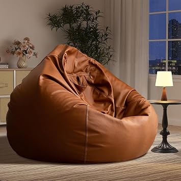 Bean Bag Chair Bean Bag Cover Without Filler Luxury Single Lazy Sofa Cover Faux Leather Bean Bag Sac Pouf Chair Envelope Beanbag Corner Seat Sectional Couch(Brown)