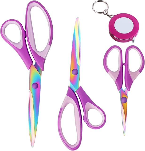 ScissorsTitanium-Blade Soft-Grip ScissorsSet of 3 Scissors for Office, Home, School and Tailor. (Purple)