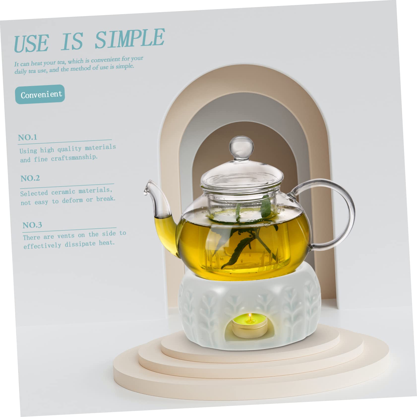 Cabilock 1Pc Hollow Out Ceramic Tea Warmer Elegant Teapot Candle Stand Practical Heating Tool for Home Office and Tea House Unique Design Easy to Clean for Desktop Decoration