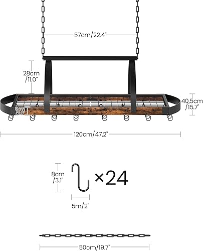 Miniatura 5 de TPR28BF - Estante colgante para ollas, soporte para ollas montado en el techo, organizador de utensilios de cocina con 24 ganchos en forma de S,