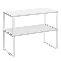 SONGMICS Scaffale Portaspezie, Set di 2 Organizzatori da Cucina Espandibili, Scaffale da Cucina Impilabile, Metallo e Legno Ingegnerizzato, Bianco Nuvola e Bianco Neve KCS025W01