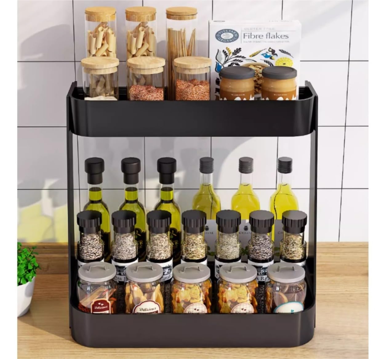 Especiero Estantería de Especias Portaespecias Estante De Especias De 2 Niveles Para Gabinete Y Encimera, Organizador De Tarros De Especias De Aluminio Espacial Para Cocina Especieros Especiero Organi