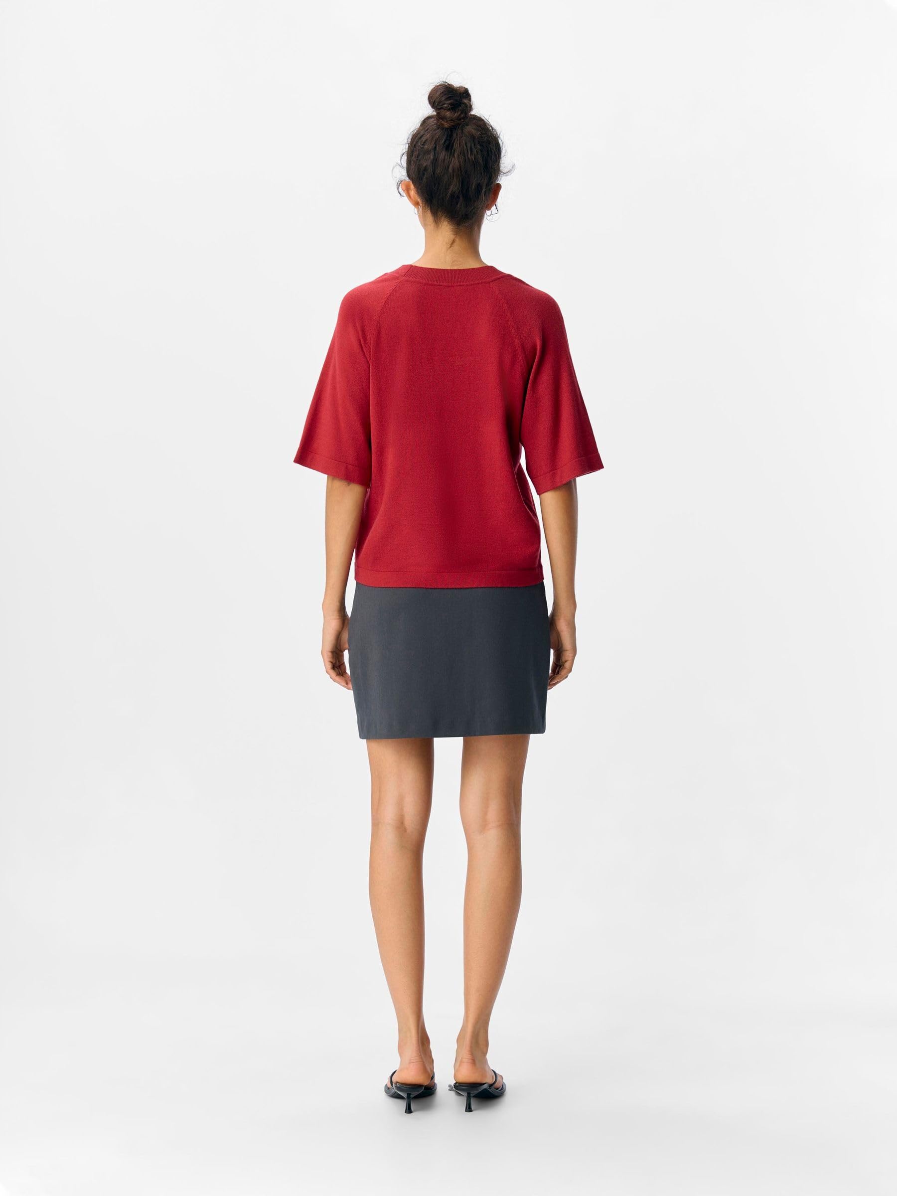 Objthess 2/4 Lo V-Neck Knit Top Noos, Karanda Red, M