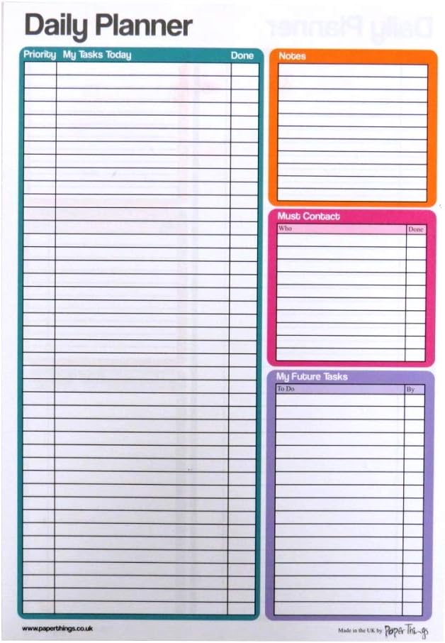 A4 Large Daily Planner Notepad – Double Sided - 75 Sheets Per Pad - Size 297mm x 210mm