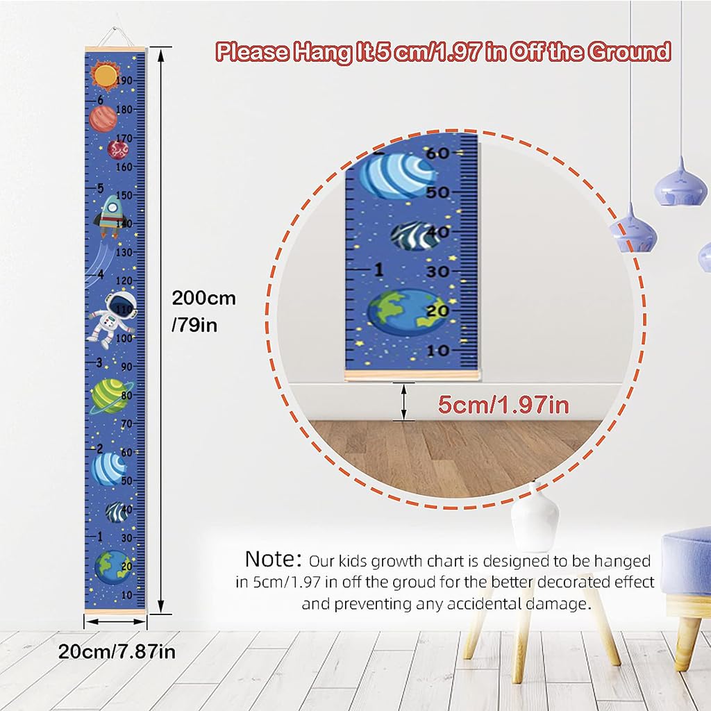 ZIBUYU® Height Measuring Scale Sticker, Wall Stickers for Kids Growth Chart Wall Hanging for Height Tracking, Waterproof Canvas for Kids Room Decor & Wall Decor, 20*200cm (with wooden hanging scroll) - Image 2 thumbnail