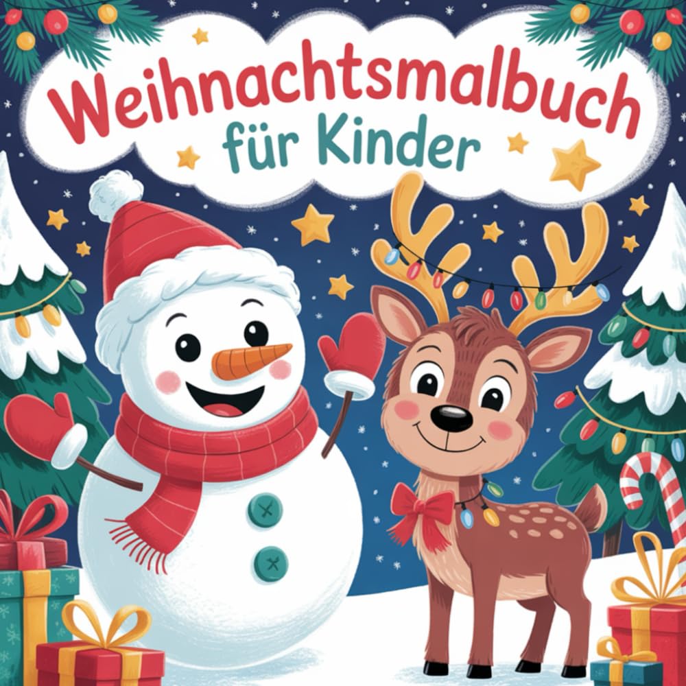Weihnachtsmalbuch für Kinder, 5-8 Jahre, 50 süße Winter- & Weihnachtsmotive, Vorfreude zum Ausmalen