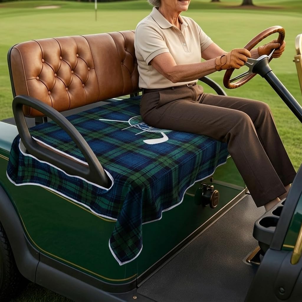 Coprisedile personalizzato per carrello da golf, con nome personalizzato, asciugamano per carrello da golf, coperta | 8 colori plaid e 9 motivi | 130 x 80 cm poliestere | regalo per uomini