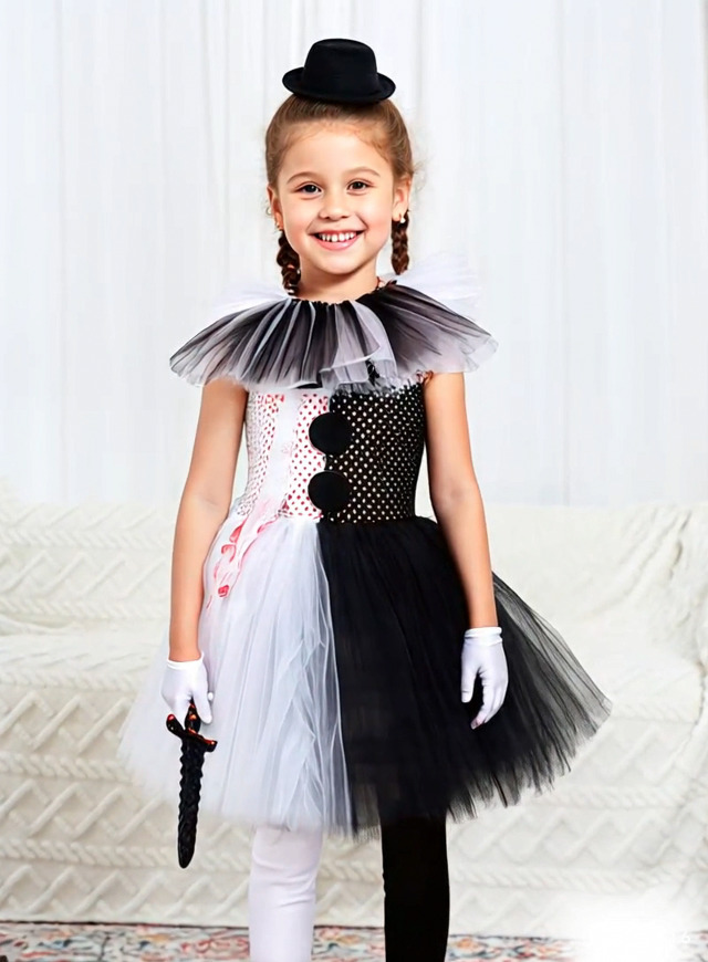 RWYBEIW Scary Halloween Clown Costume for Girls Tulle Tutu Dress Knife Socks Gloves Hairpin Sets for Halloween Party Cosplay (Black White, 2-3 Years) : Clothing, Shoes & Jewelry