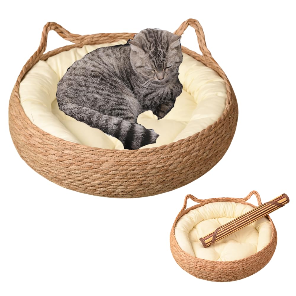 Cama Para Gato Cama Redonda De Ratán Para Gatos Con Cojín Hecha