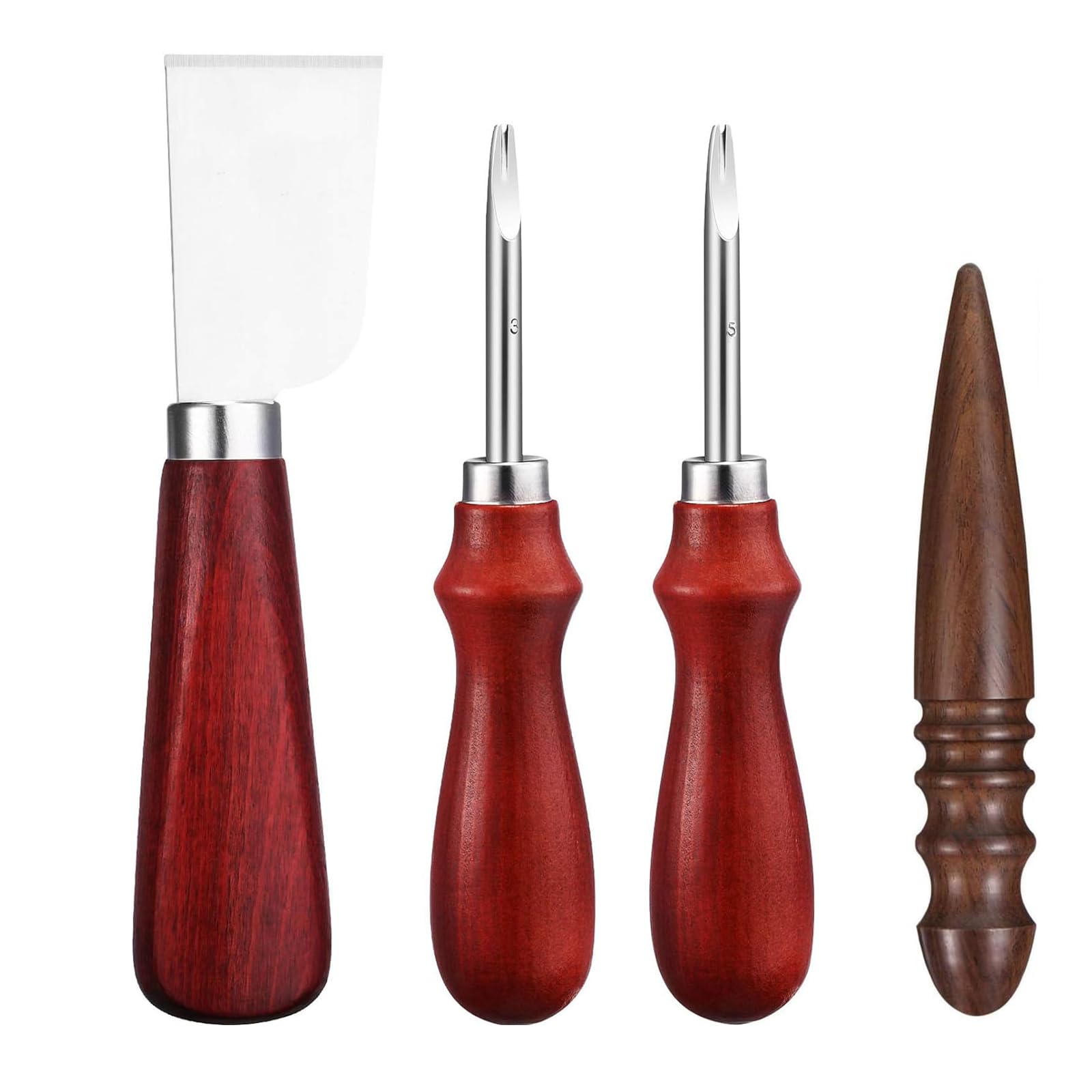 Leather 4in1 Knife Set, Edge Beveler & Skiving Tool with Wood Handle for DIY Leather Craft