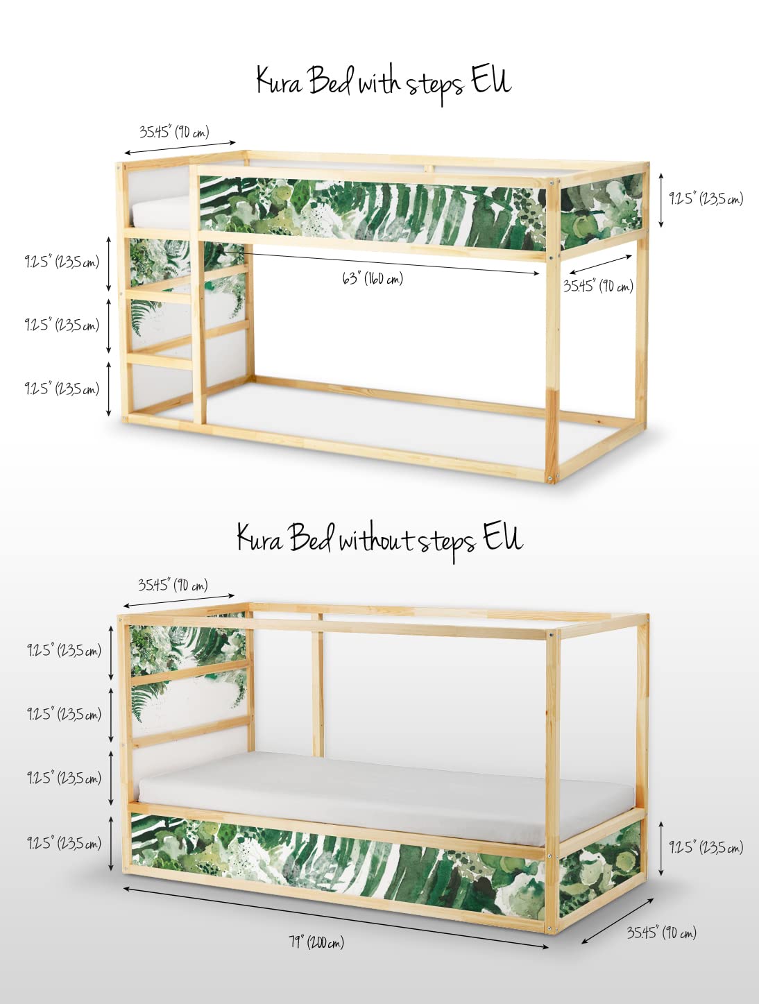 Coloray Conjunto de Pegatinas Para Niños Pegatina con Pasos Cama Kura Set - Hojas verdes tropicales