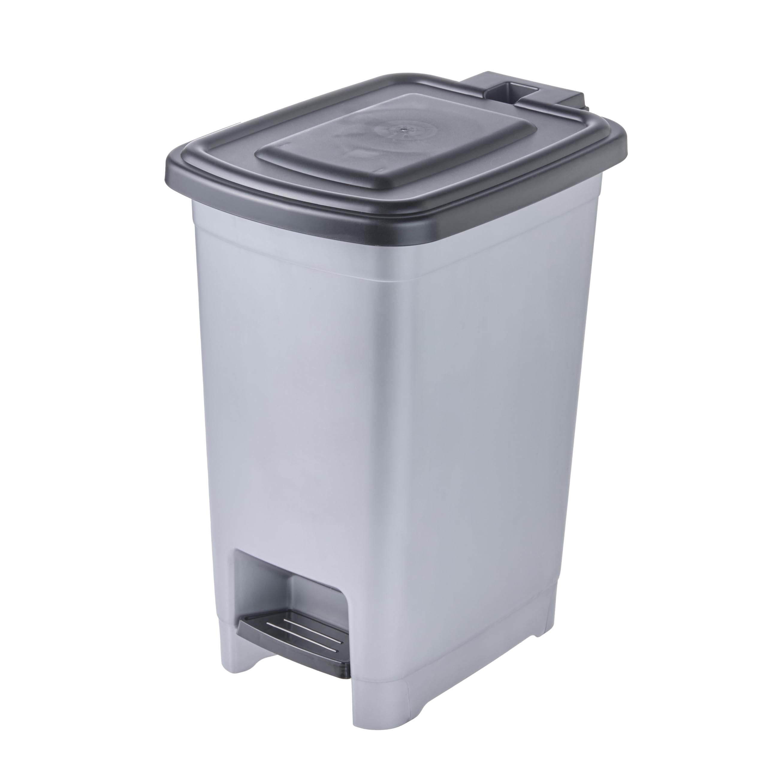 keeeper pedal bin, 10 l, easy cleaning, pedal for hygienic opening and closing, waste bin, 20.5 x 28 x 35 cm, olaf, Light Silver (silver)