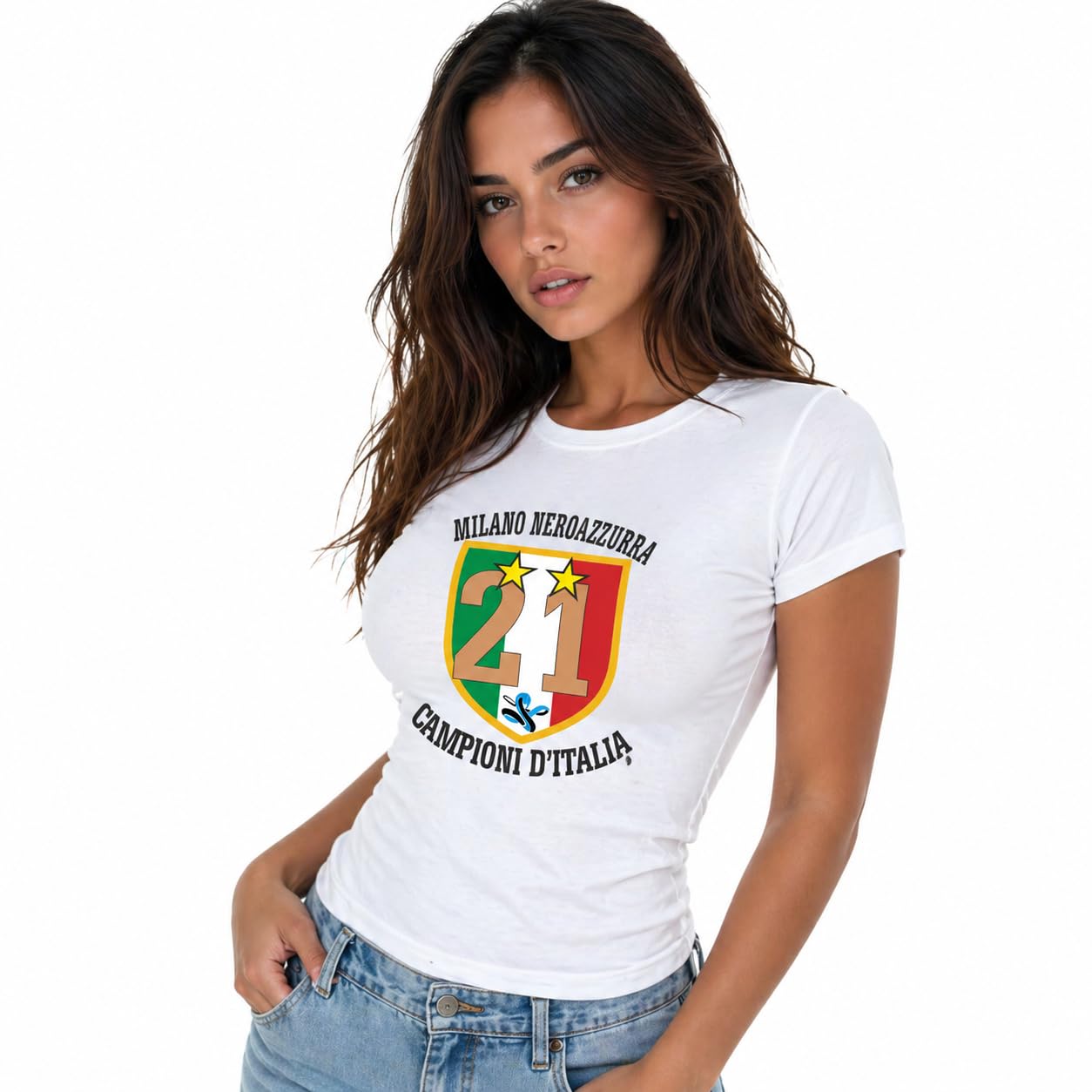 T-Shirt Donna Internazionale Campione d’Italia 2025/2026 – 21 Scudetti Biscione – PS 28870-INT-MIX