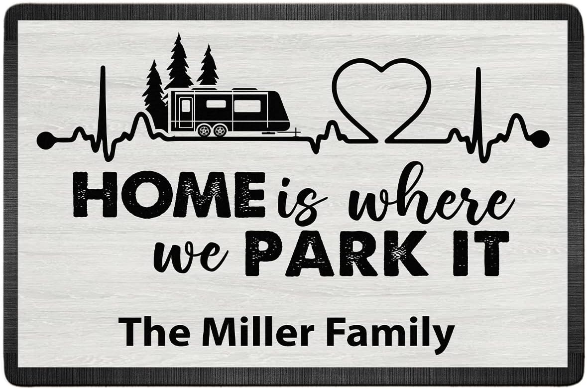 Personalized Home is Where We Park It Doormat - Custom Rv and Family Name Camping Door Mat, RV Accessories for Inside 16 x 24 inches